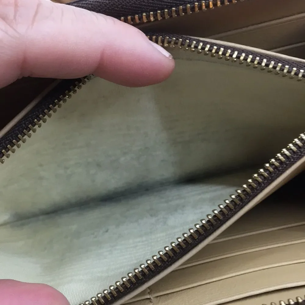 J & M Davidson Tan Leather Croc Embossed zip around zippy long wallet